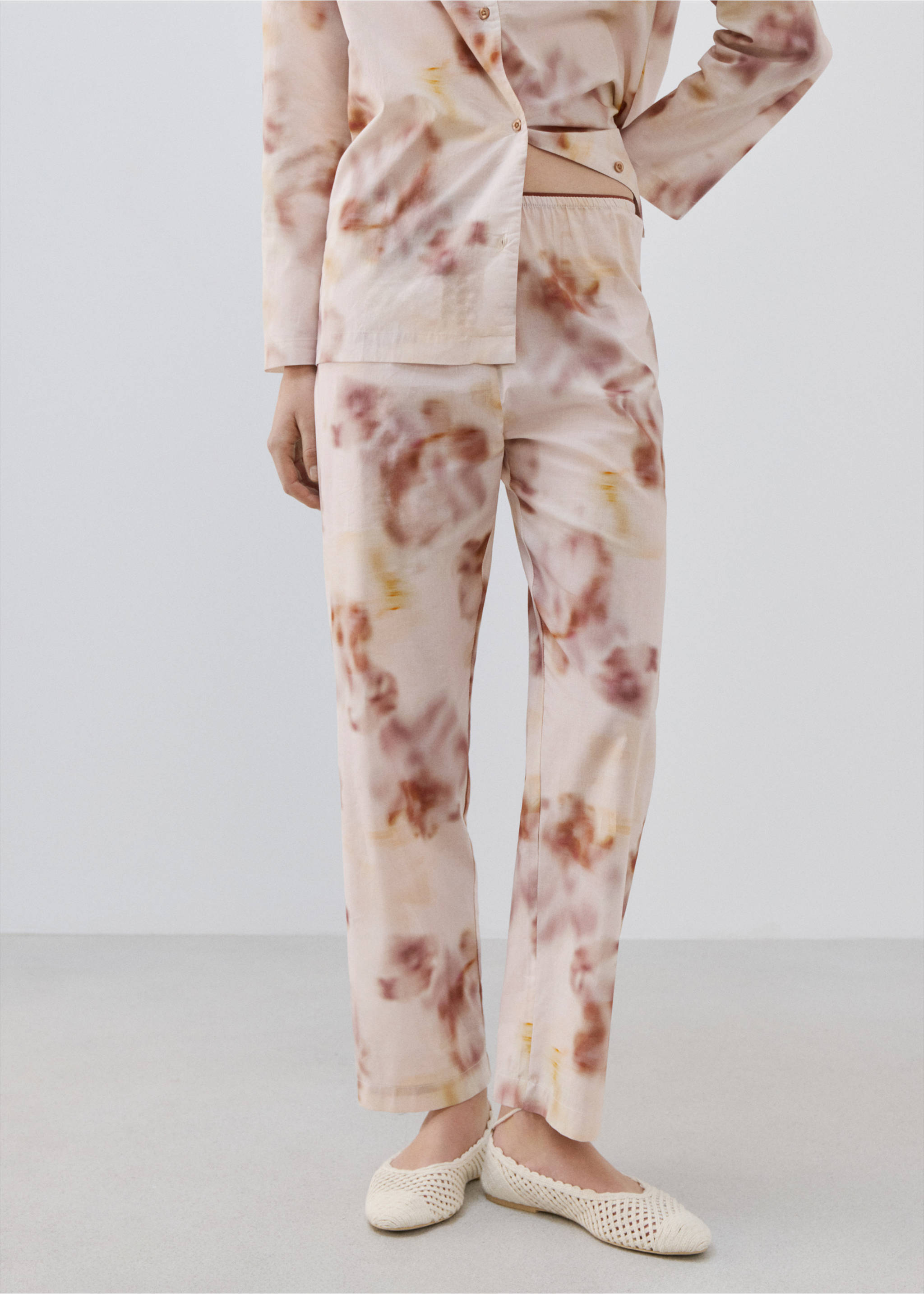 Watercolour print cotton pyjama bottoms - Medium plane, Brown. Ref: 27023326-00.