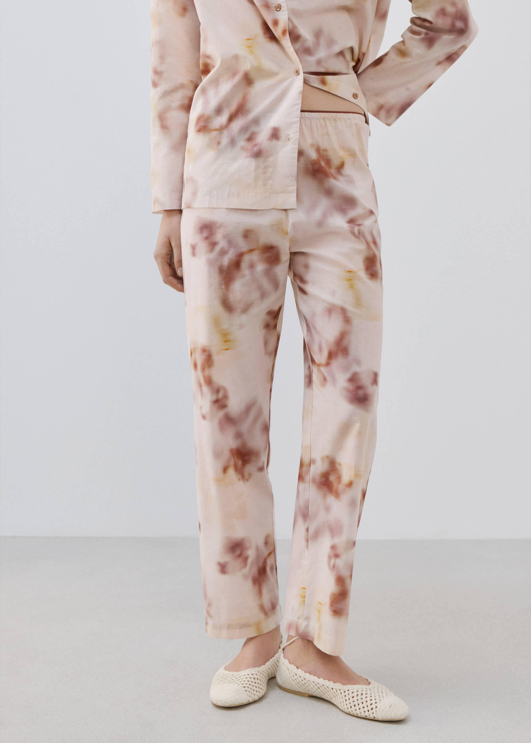 Watercolour print cotton pyjama bottoms - Medium plane