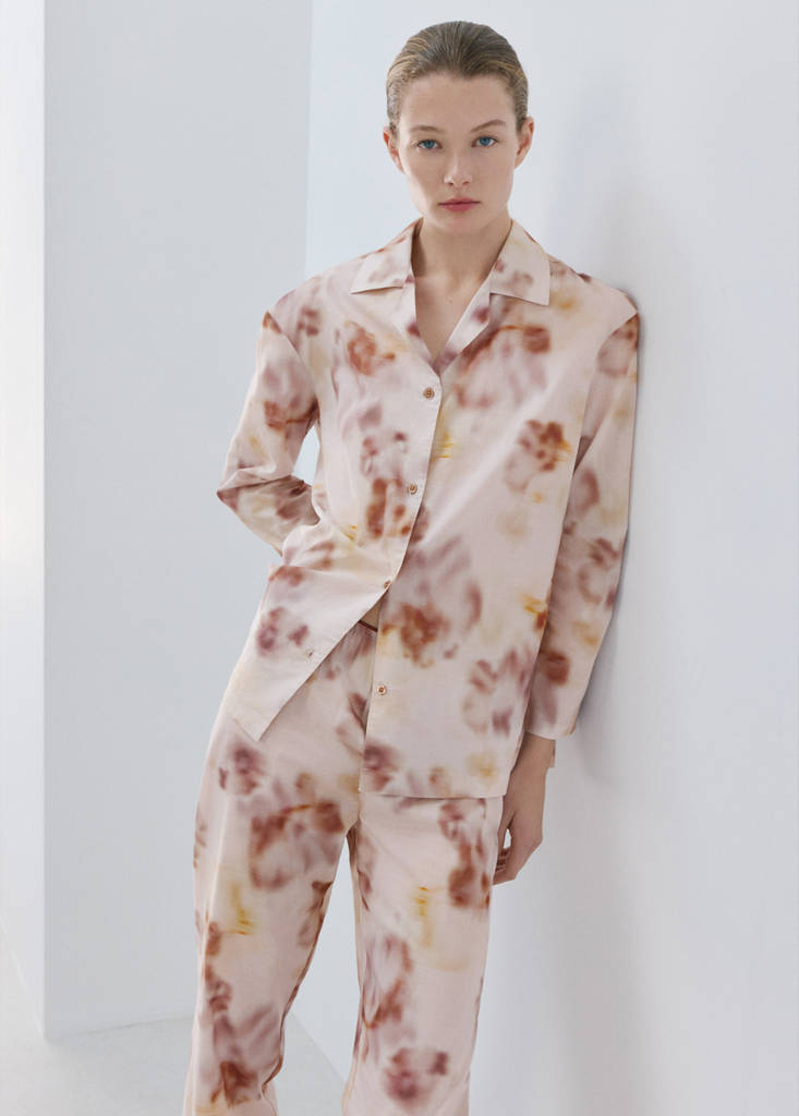 Watercolour print cotton pyjama bottoms — Brown