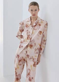 Watercolour print cotton pyjama bottoms — Brown 4