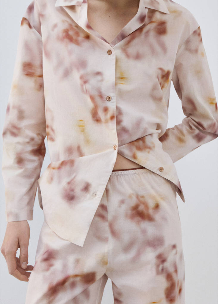 Watercolour print cotton pyjama bottoms — Brown