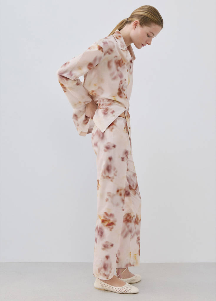 Watercolour print cotton pyjama bottoms — Brown