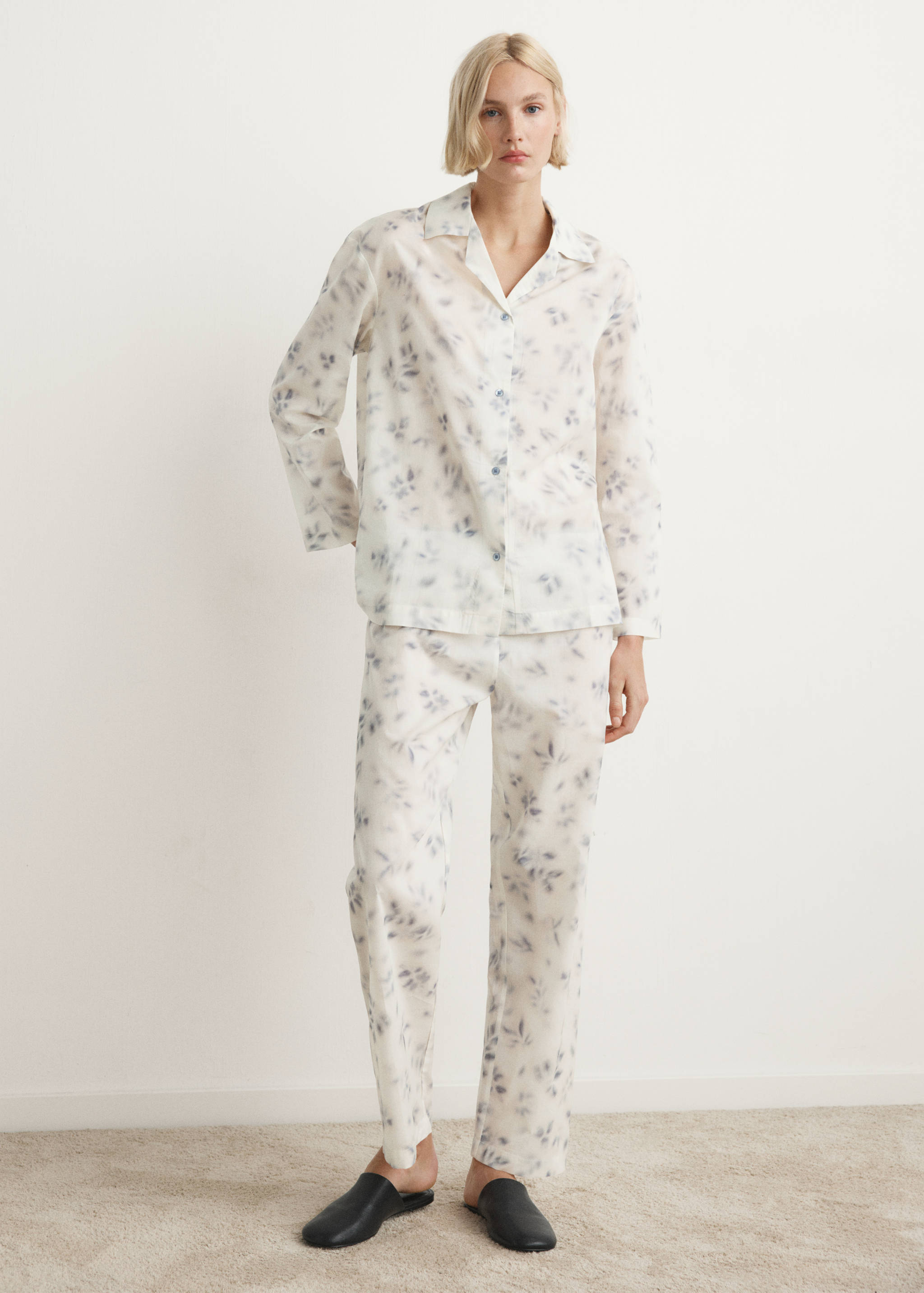 Watercolour print cotton pyjama bottoms - General plane