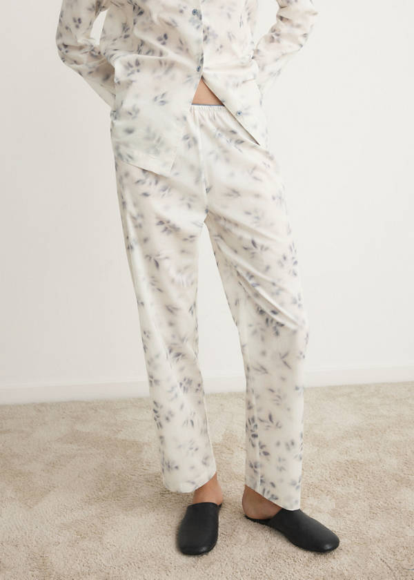 Watercolour print cotton pyjama bottoms — Ink Blue