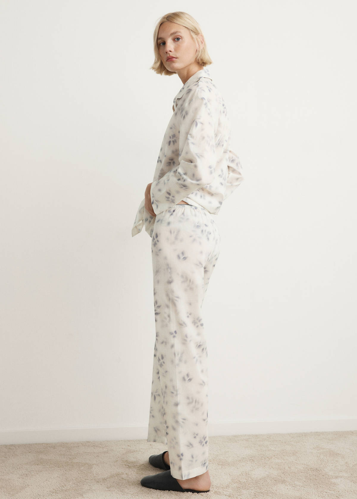Watercolour print cotton pyjama bottoms — Ink Blue