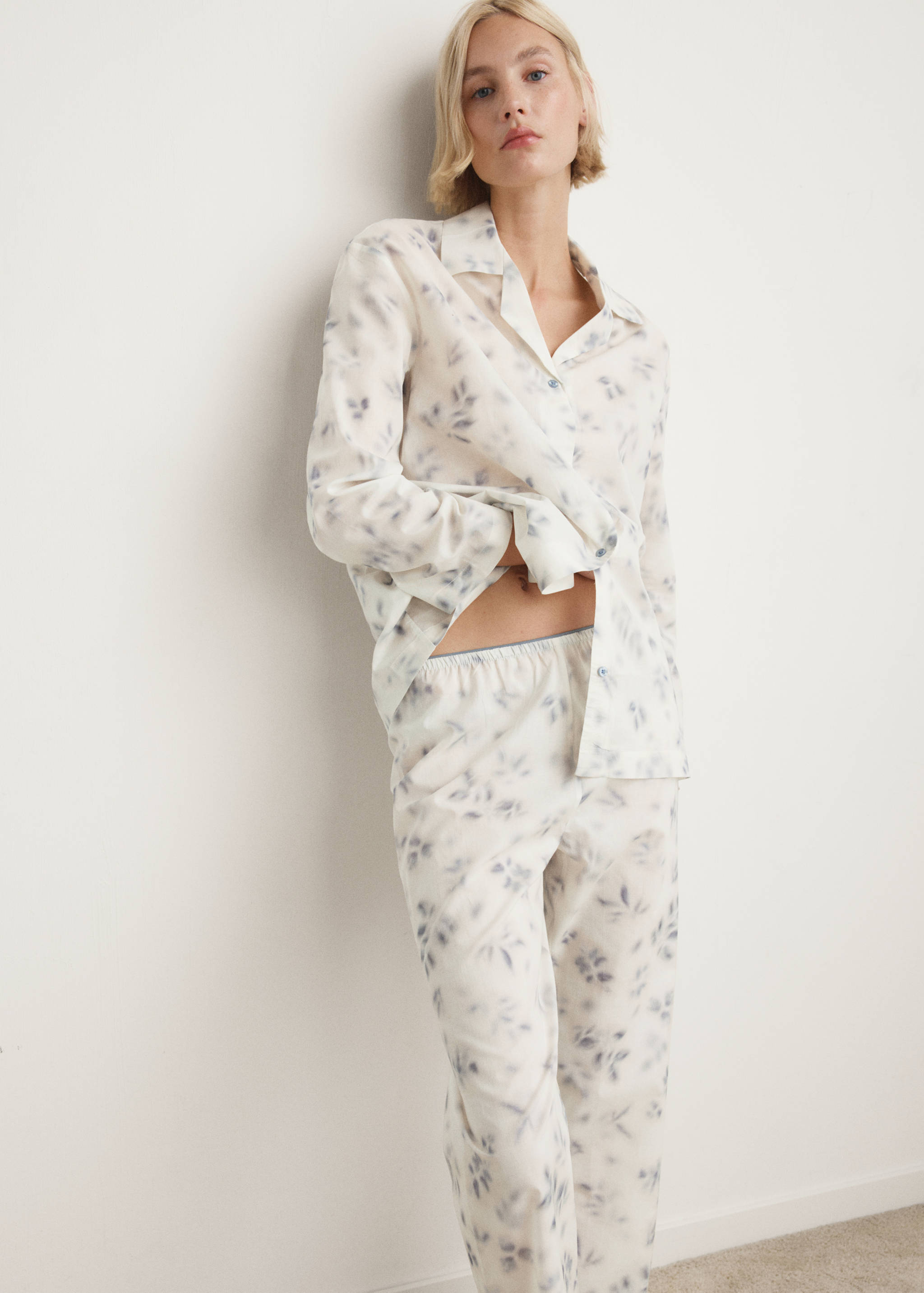 Watercolour print cotton pyjama bottoms - Details of the article 1