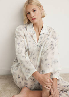 Watercolour print cotton pyjama bottoms — Ink Blue 5
