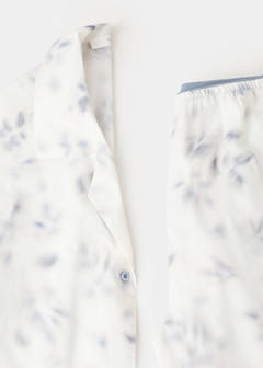 Watercolour print cotton pyjama bottoms — Ink Blue 8