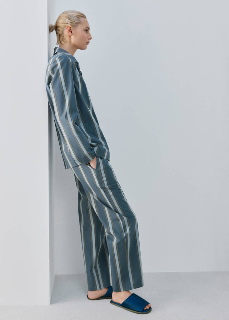 Striped pajama trousers — Turquoise