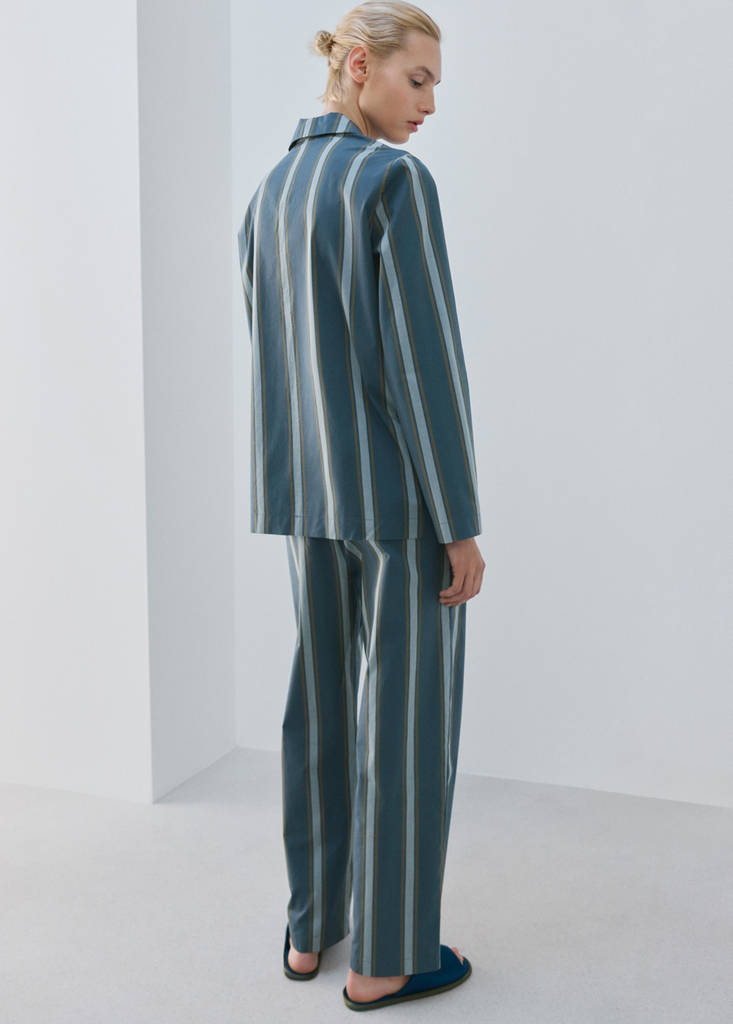 Striped pajama trousers — Turquoise
