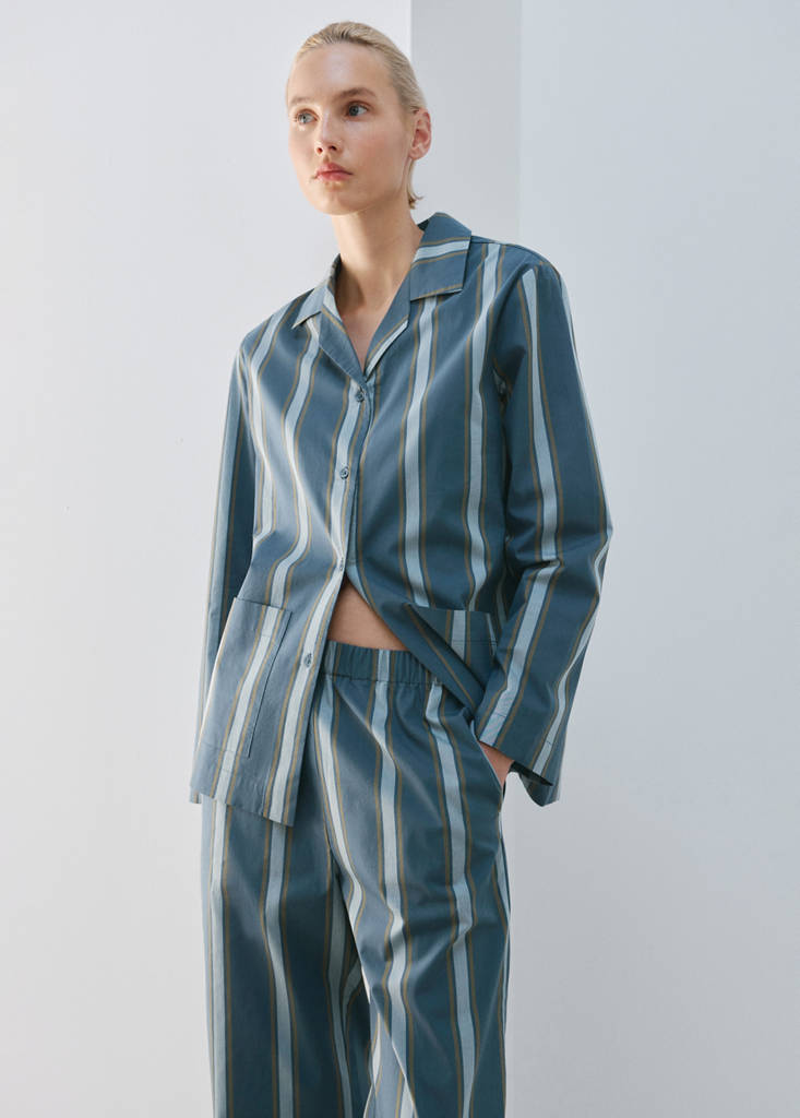Striped pajama trousers — Turquoise