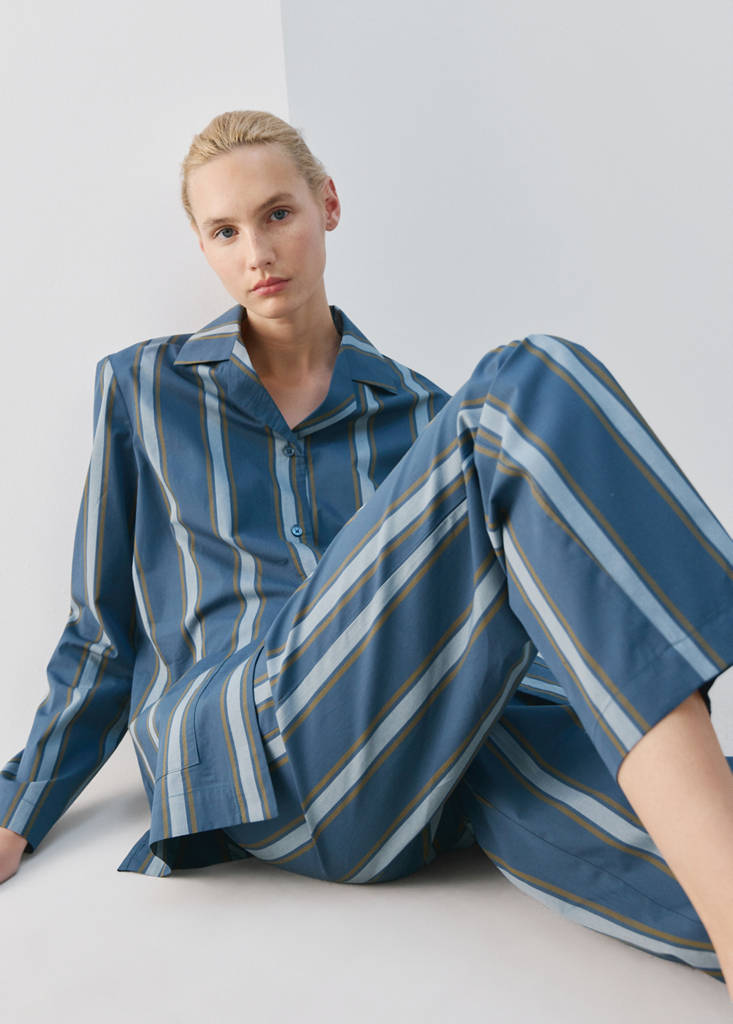 Striped pajama trousers — Turquoise