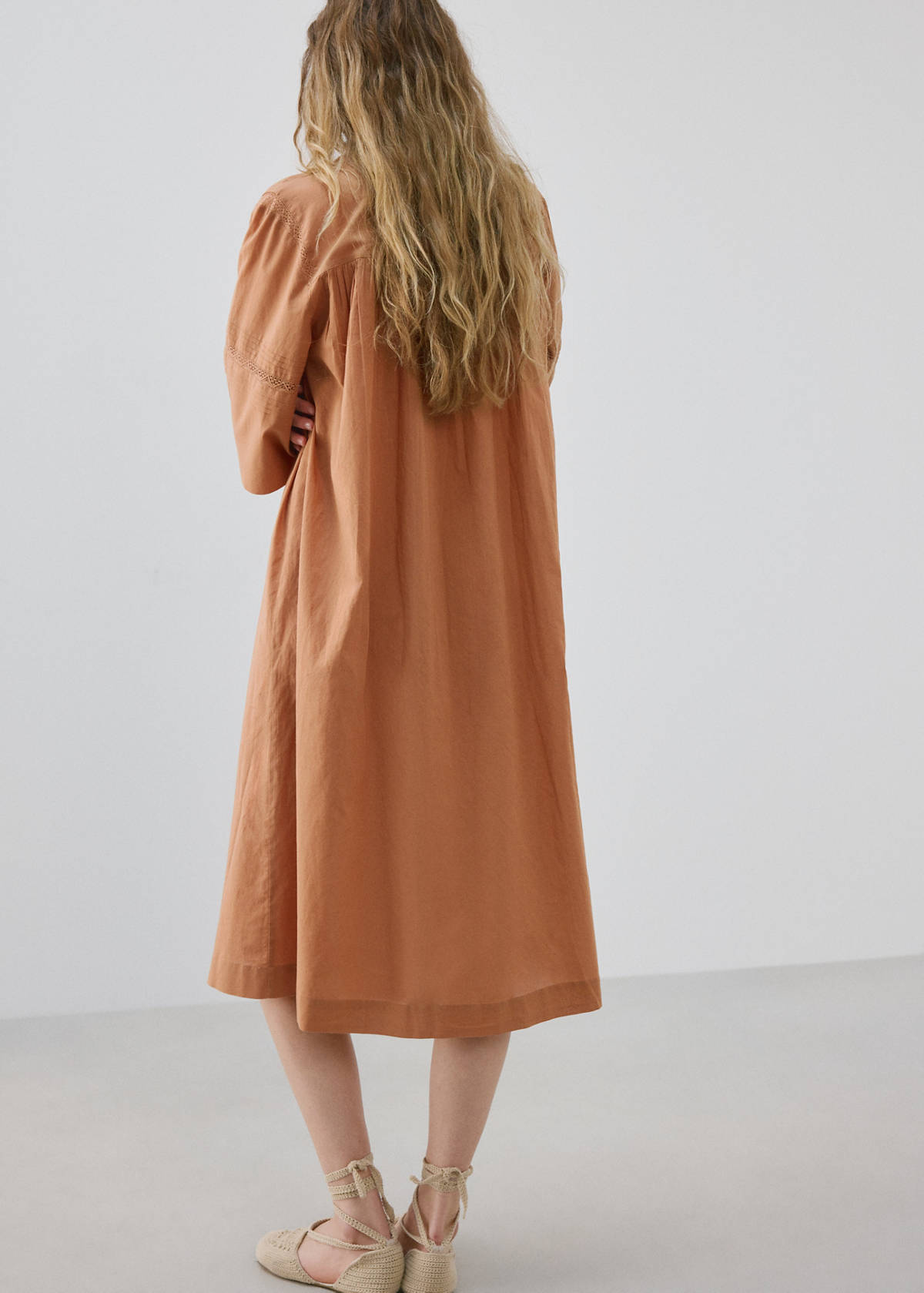 Cotton nightgown with openwork details — Copper