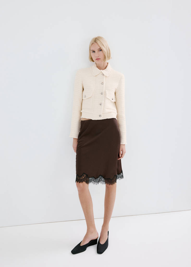 Tweed jacket with notched lapel collar — Ecru