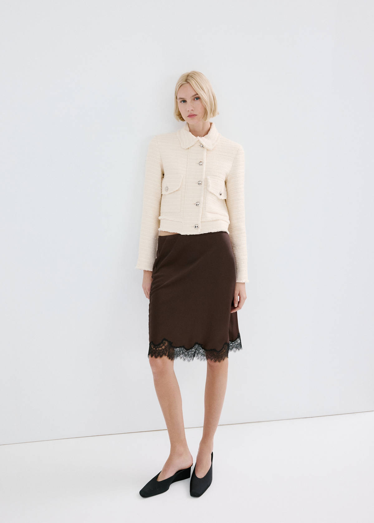 Tweed jacket with notched lapel collar — Ecru