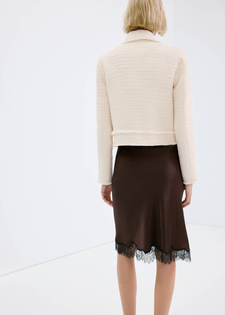 Tweed jacket with notched lapel collar — Ecru