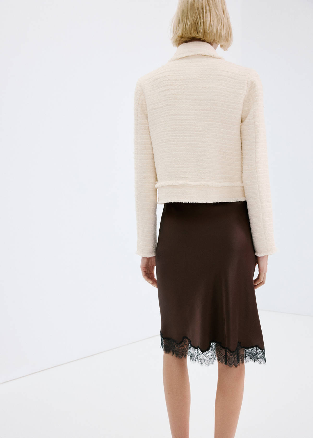 Tweed jacket with notched lapel collar — Ecru