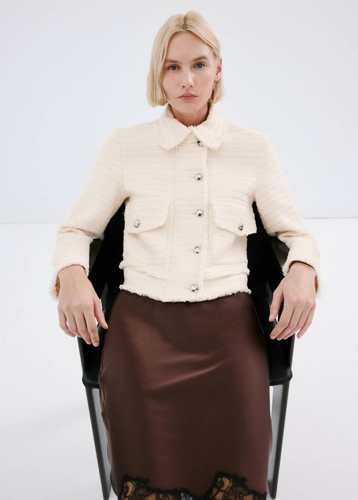 Tweed jacket with notched lapel collar — Ecru