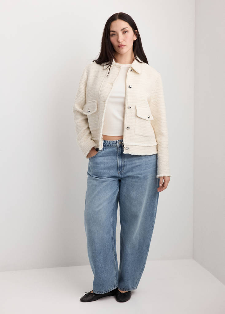 Tweed jacket with notched lapel collar — Ecru