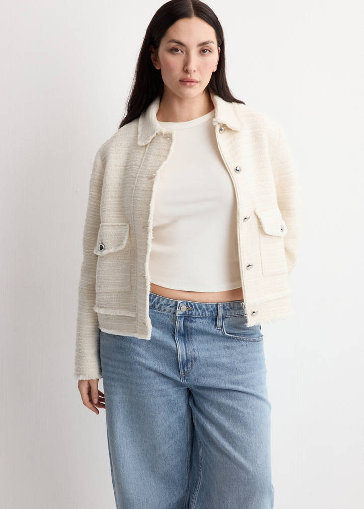 Tweed jacket with notched lapel collar — Ecru