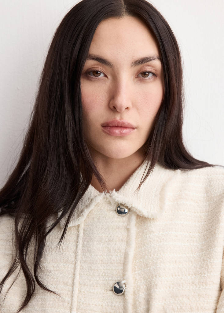 Tweed jacket with notched lapel collar — Ecru