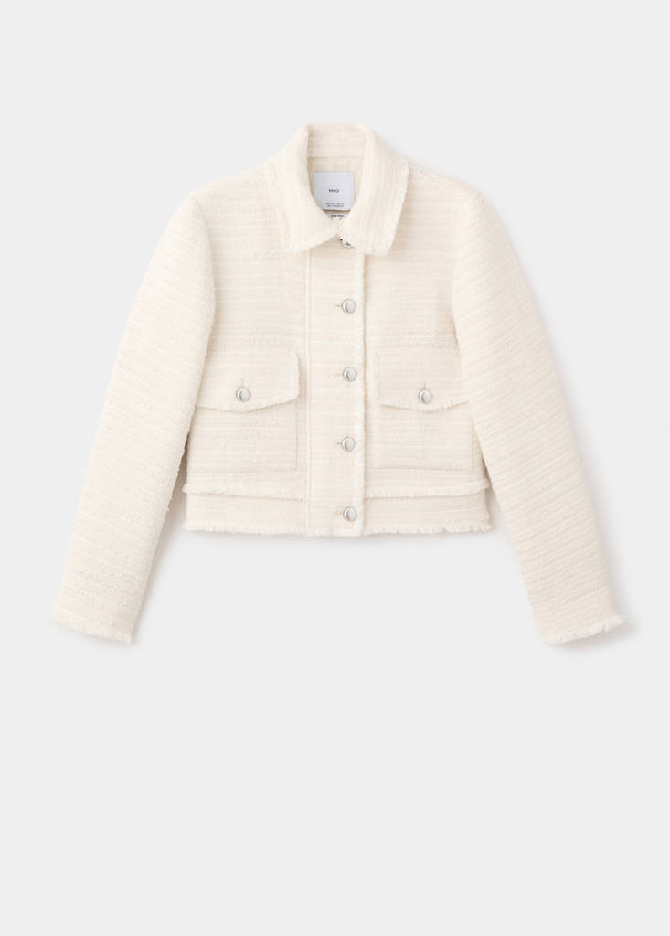 Tweed jacket with notched lapel collar — Ecru