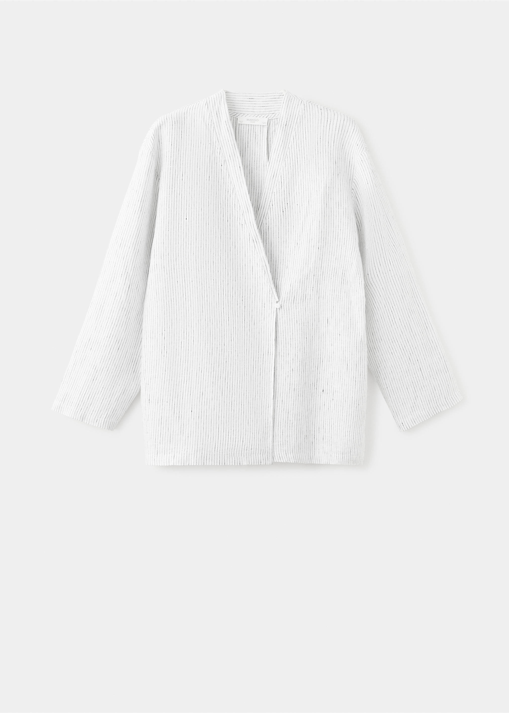 Chemise pyjama lin à rayures et manches longues - Article sans modèle, Blanc. Ref: 27023338-00.