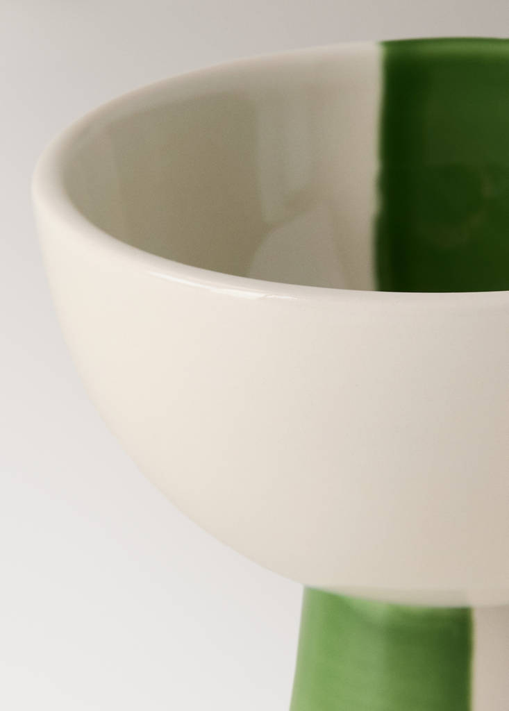 Small two-tone ceramic pedestal bowl — Green