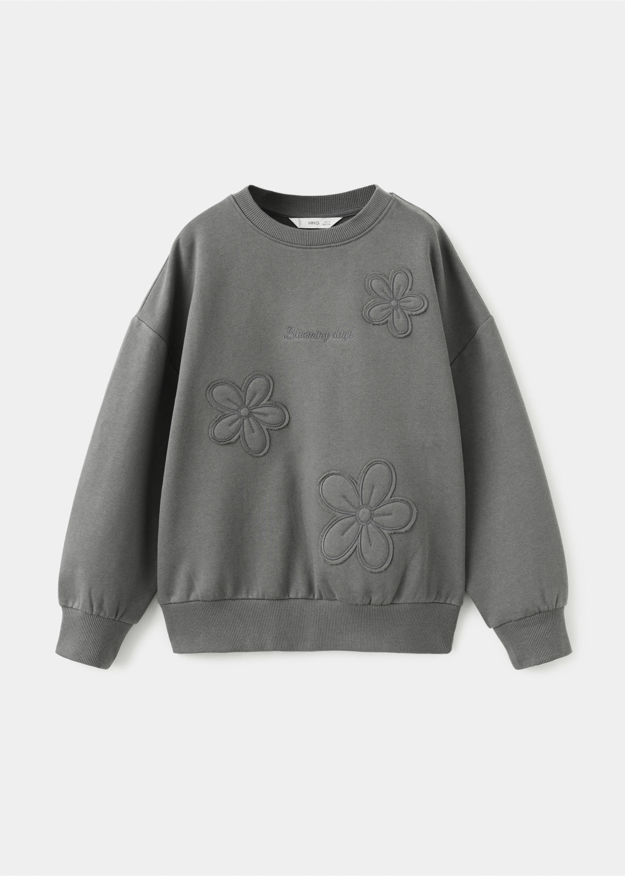 Cotton sweatshirt with embroidered flowers - Article without model, Charcoal. Ref: 27023718-00.