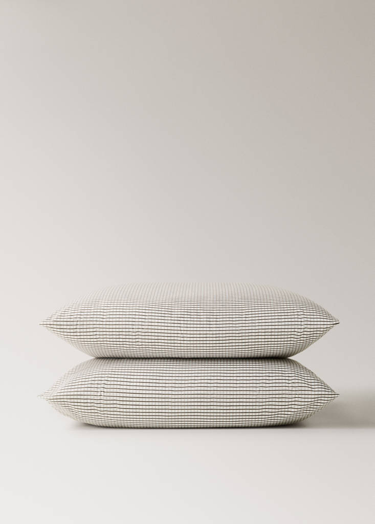 Two percale cotton reversible mini-check pillowcases 60x60 cm — Coffee