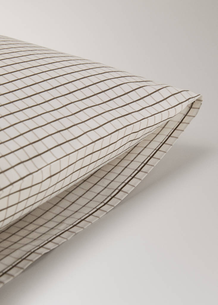 Two percale cotton reversible mini-check pillowcases 60x60 cm — Coffee