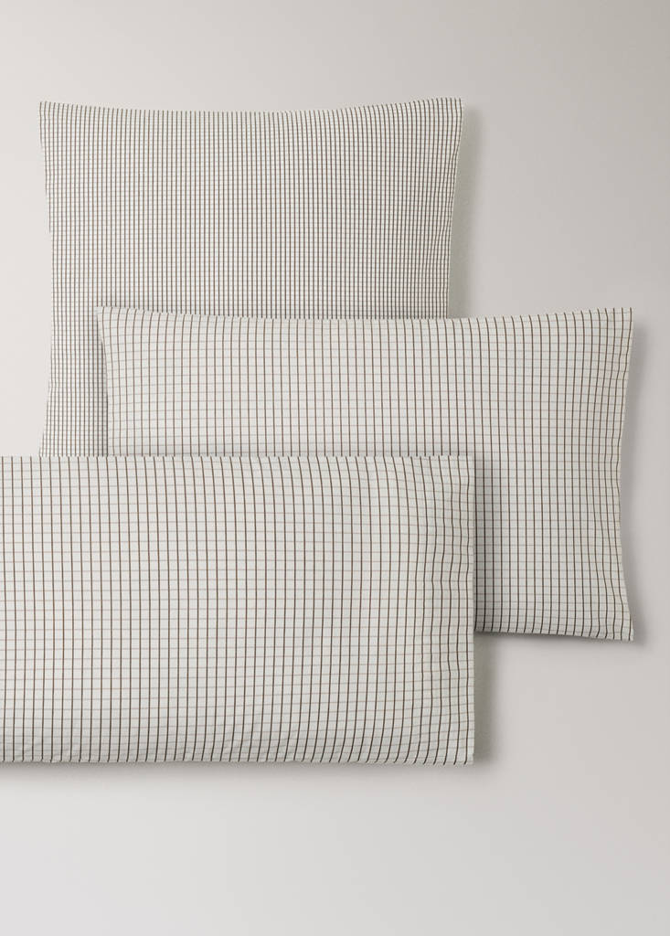 Two percale cotton reversible mini-check pillowcases 60x60 cm — Coffee