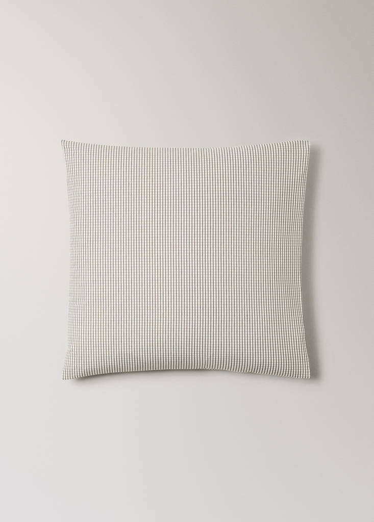 Two percale cotton reversible mini-check pillowcases 60x60 cm — Coffee