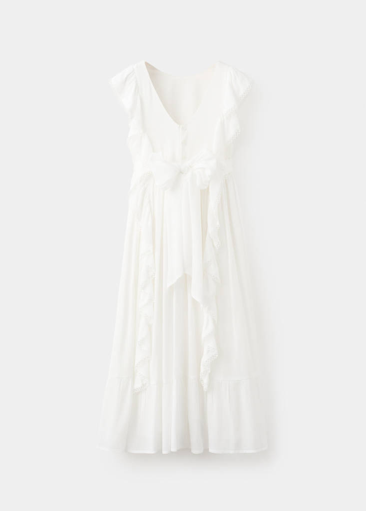 Long ruffled dress — White