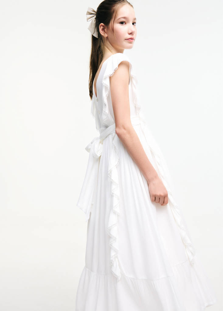 Long ruffled dress — White