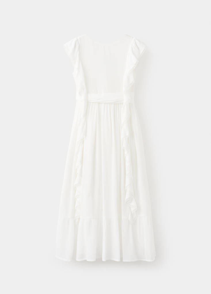 Long ruffled dress — White