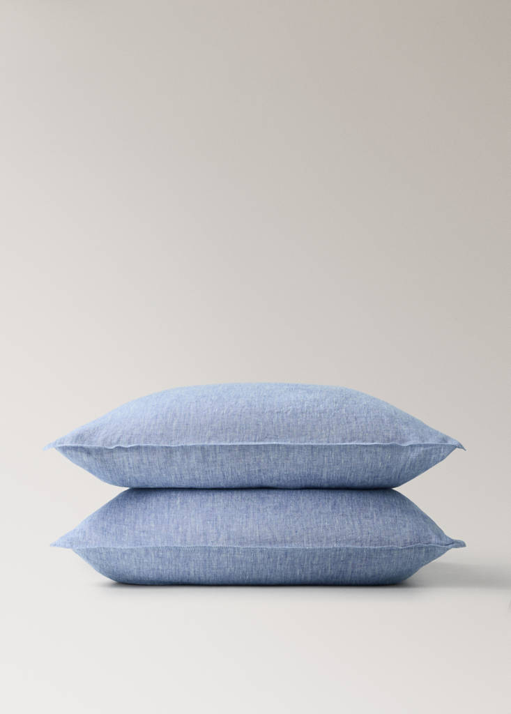 Linen yarn-dyed pillow cover 60x60 cm — Blue