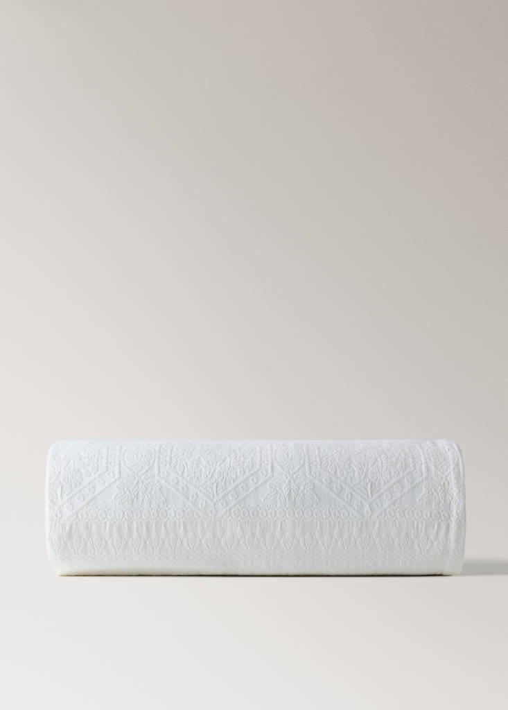 Vorgewaschene Jacquard-Tagesdecke, 300 g, für Betten 130/140/150 cm — Ecru