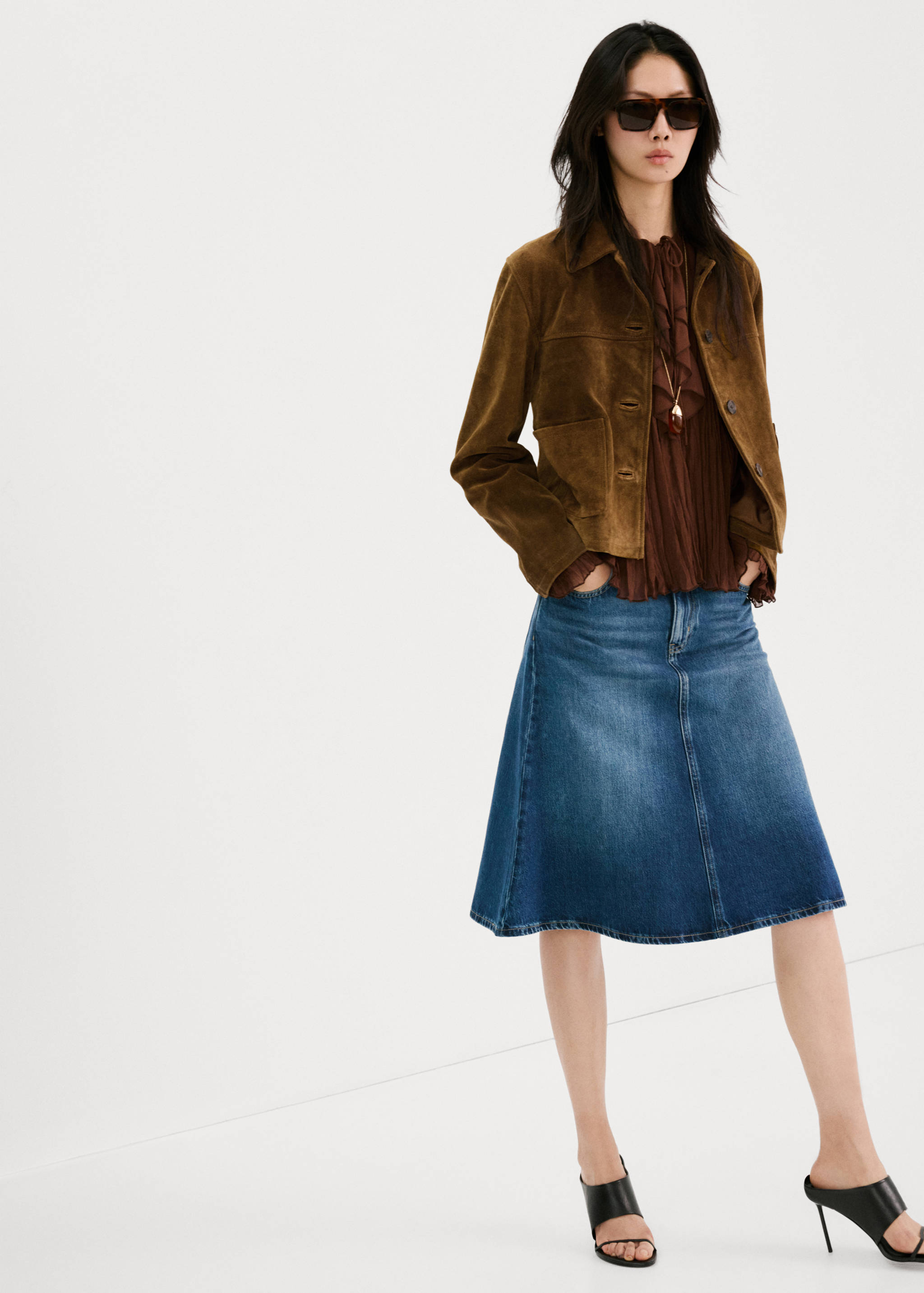 Chaqueta piel serraje botones - Plano general