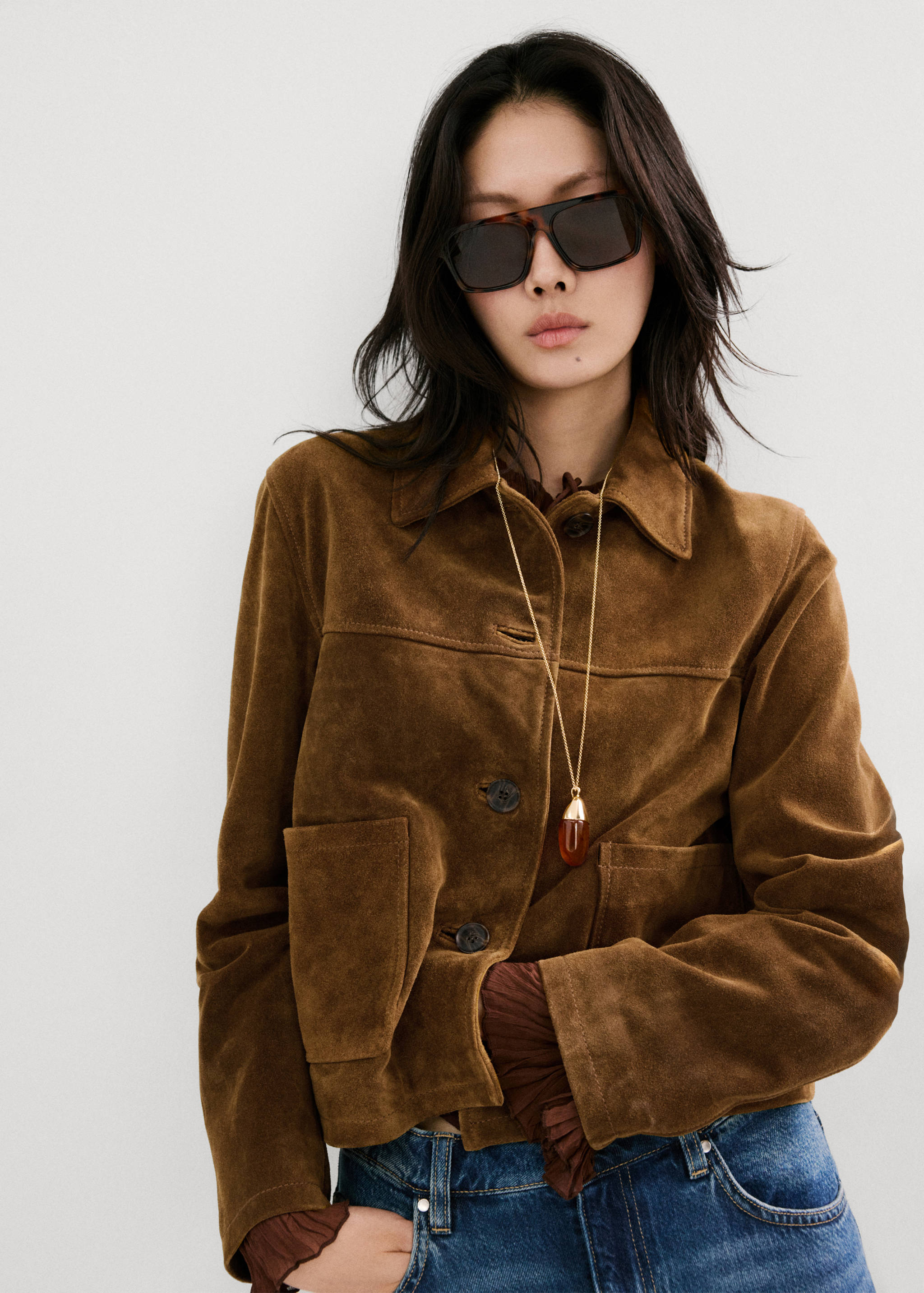 Chaqueta piel serraje botones - Plano medio