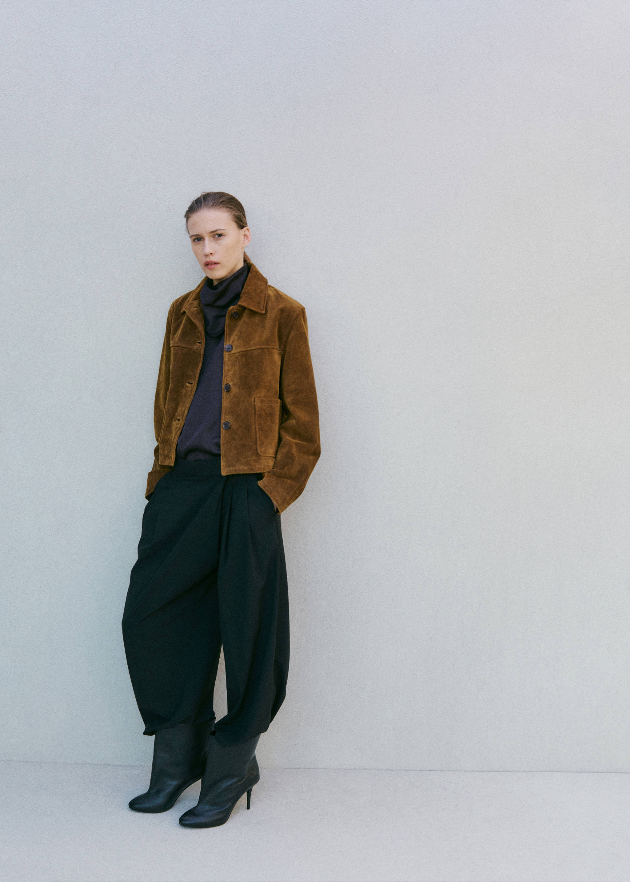 Chaqueta piel serraje botones - Plano general