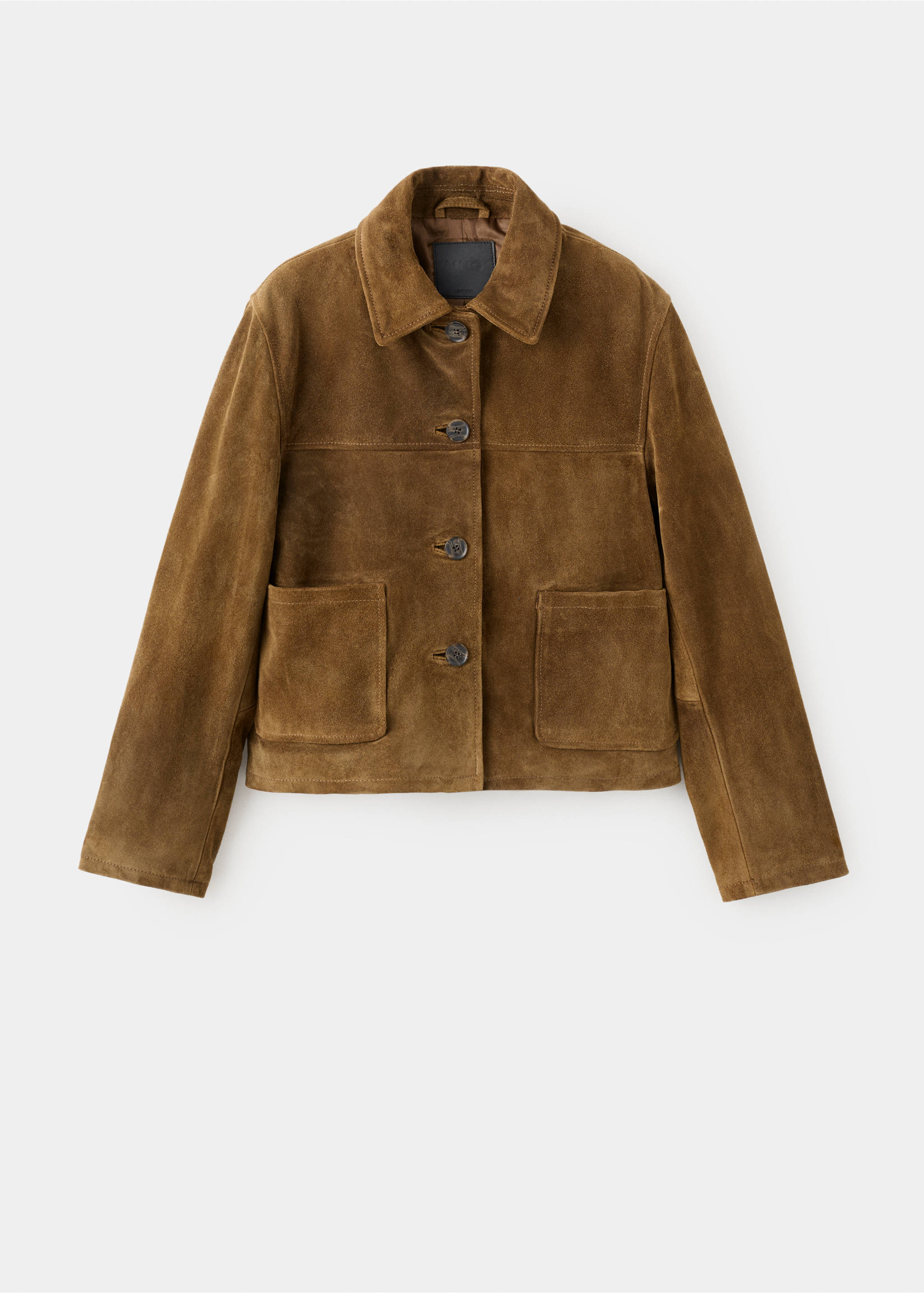 Suede leather jacket with buttons - Article without model, Tobacco Brown. Ref: 27024045-01.