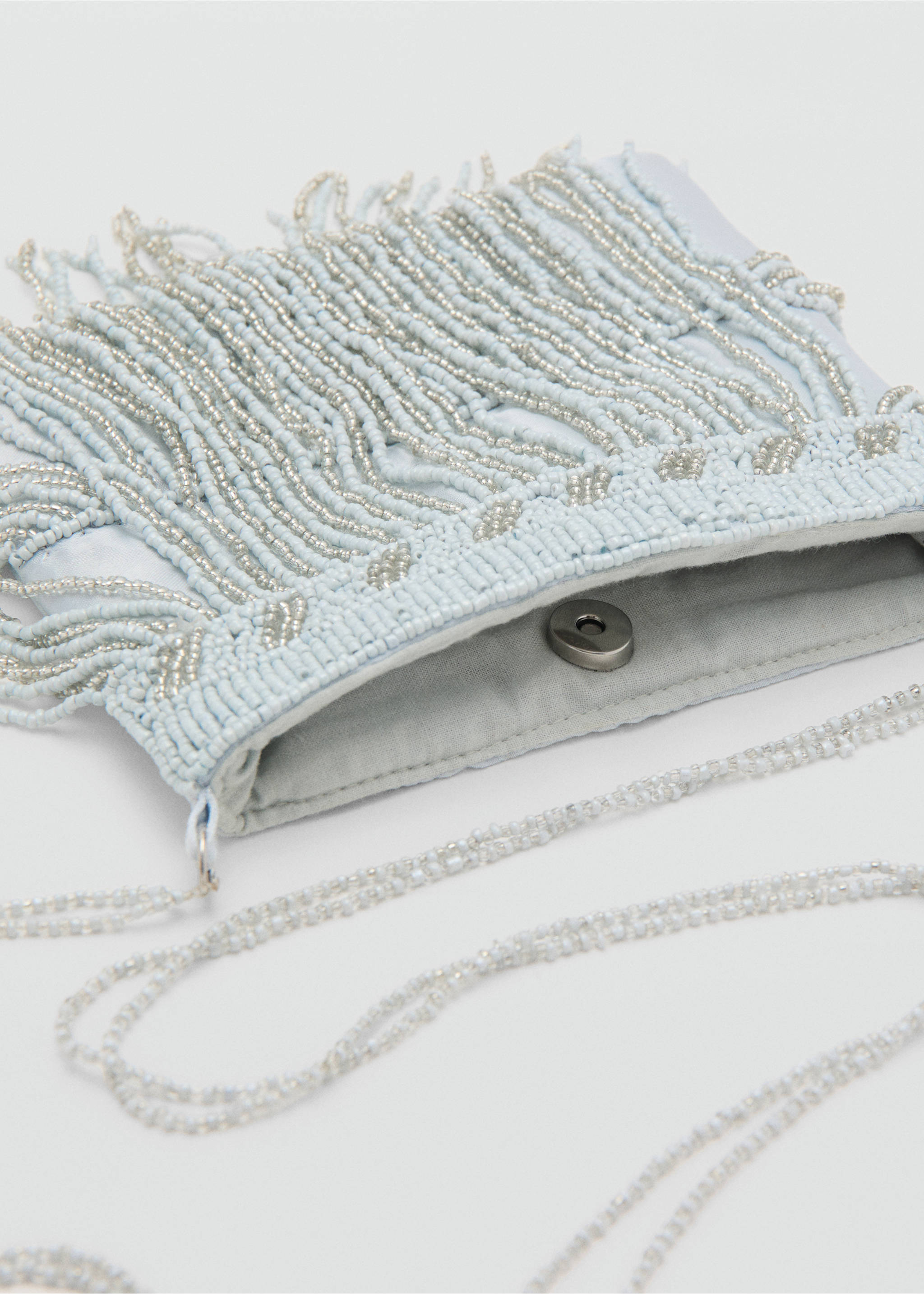 Fringe beads bag - Details of the article 1, Sky Blue. Ref: 27024046-00.