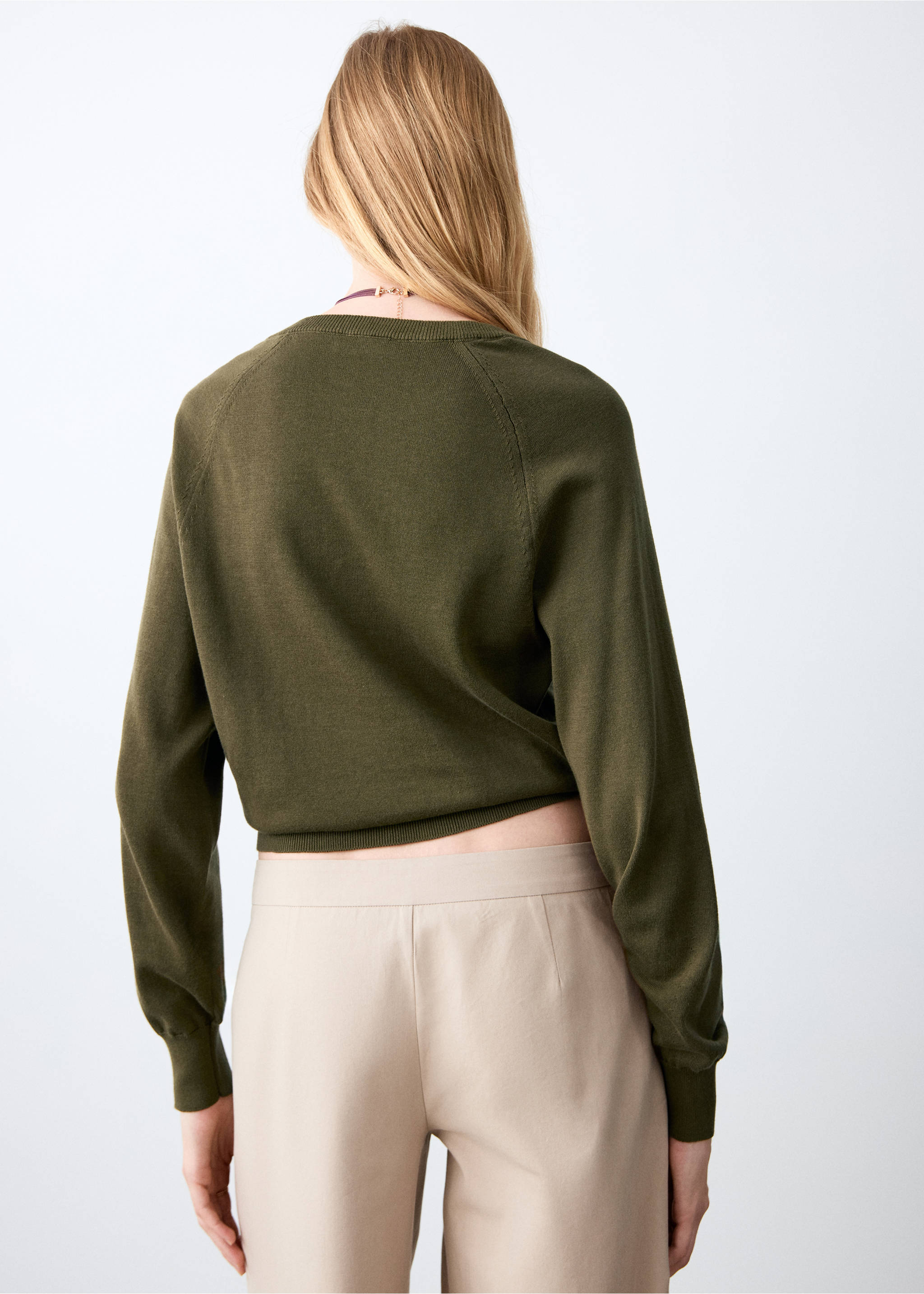 Bow knit sweater - Reverse of the article, Khaki. Ref: 27024050-00.