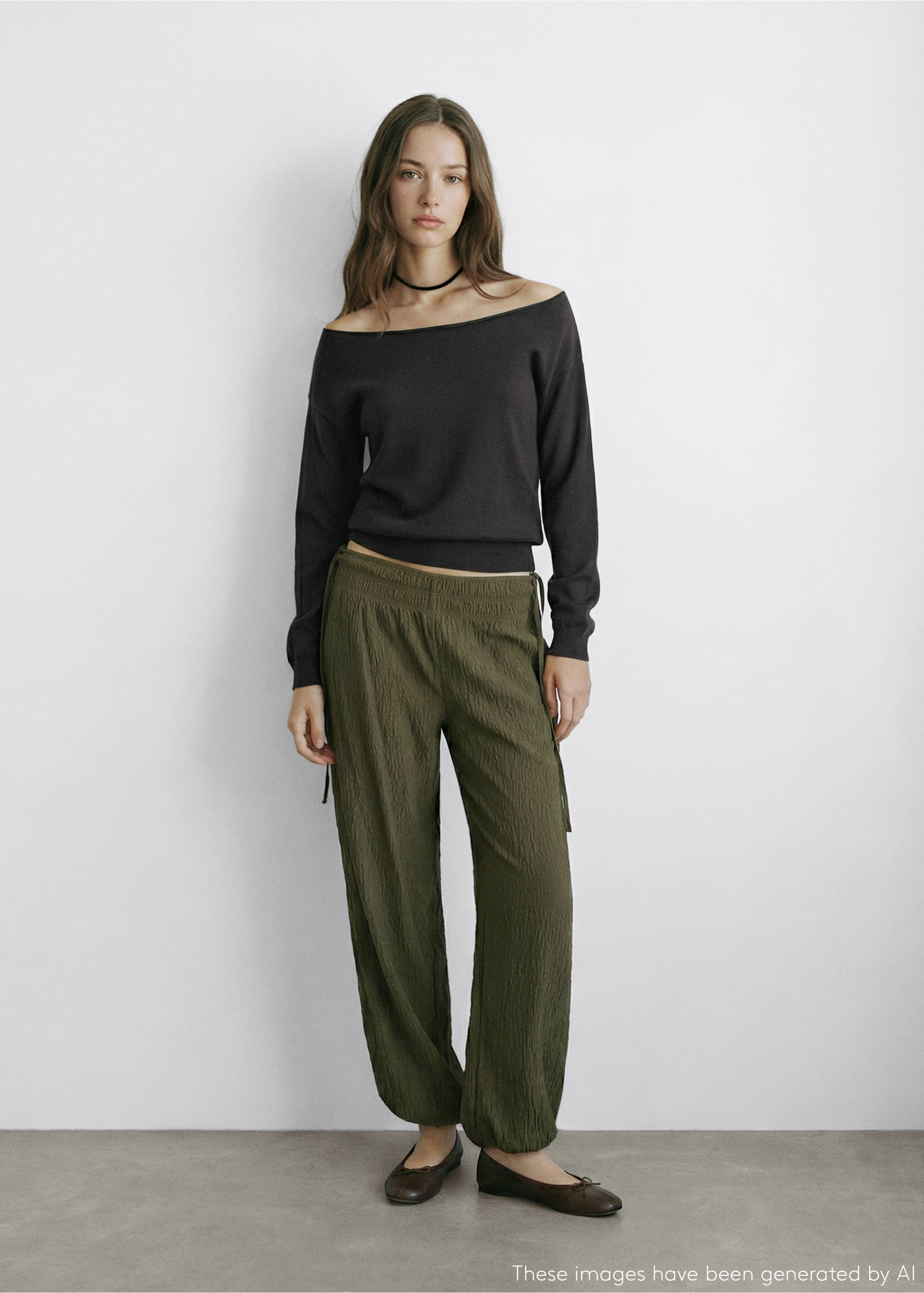Off-the-shoulder knitted sweater - General plane, Charcoal. Ref: 27024051-00.