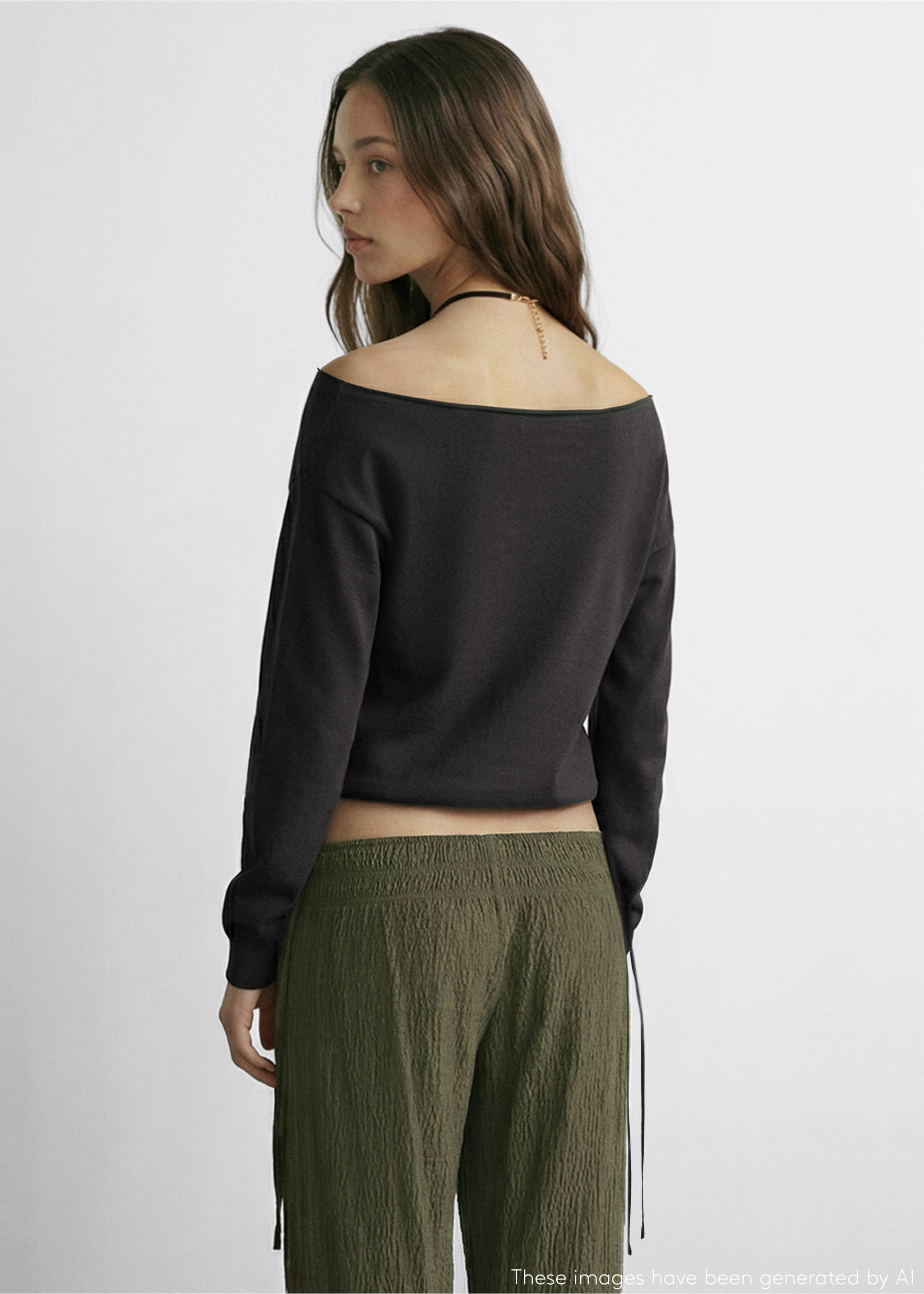 Off-the-shoulder knitted sweater - Reverse of the article, Charcoal. Ref: 27024051-00.