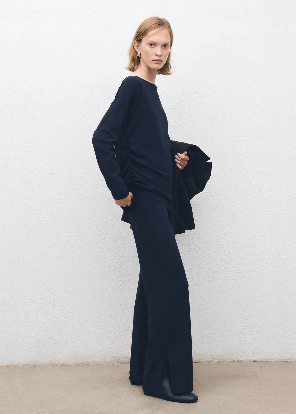 Boat-neck knitted sweater — Dark Navy