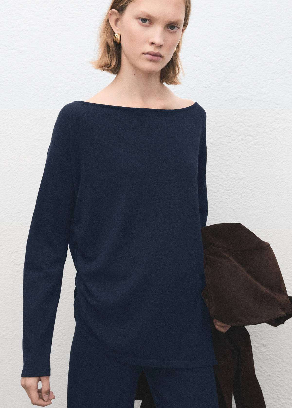 Boat-neck knitted sweater — Dark Navy
