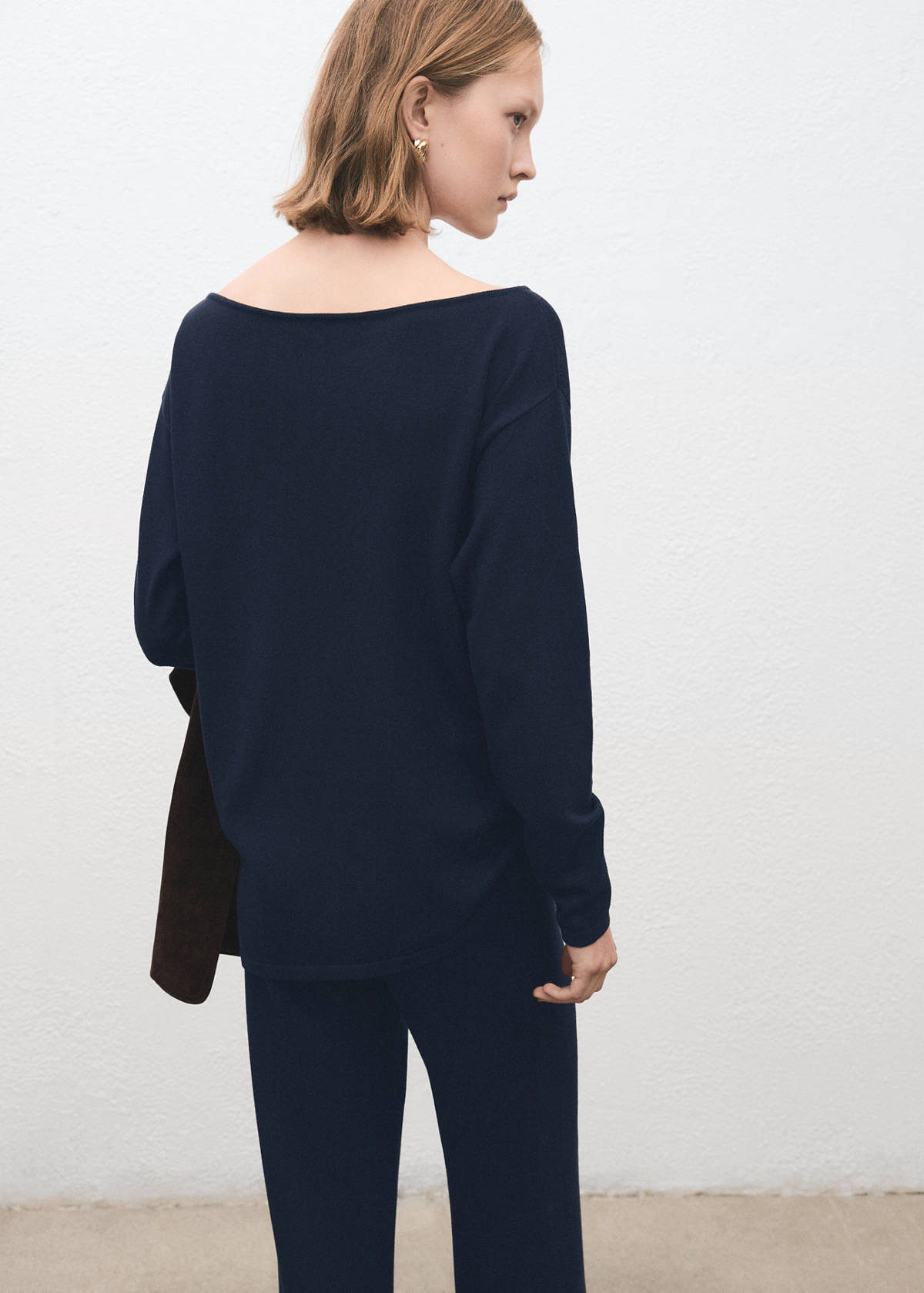 Boat-neck knitted sweater — Dark Navy