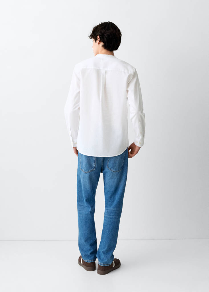 Linen mandarin collar shirt — White